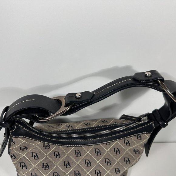Dooney Bourke Gray Fabric Black Leather Trim Logo Shoulder Bag - Picture 3 of 8